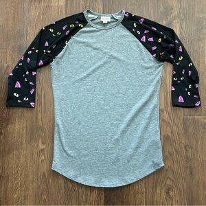 LuLaRoe Randy Baseball Top Halloween Black Cat Eyes XS